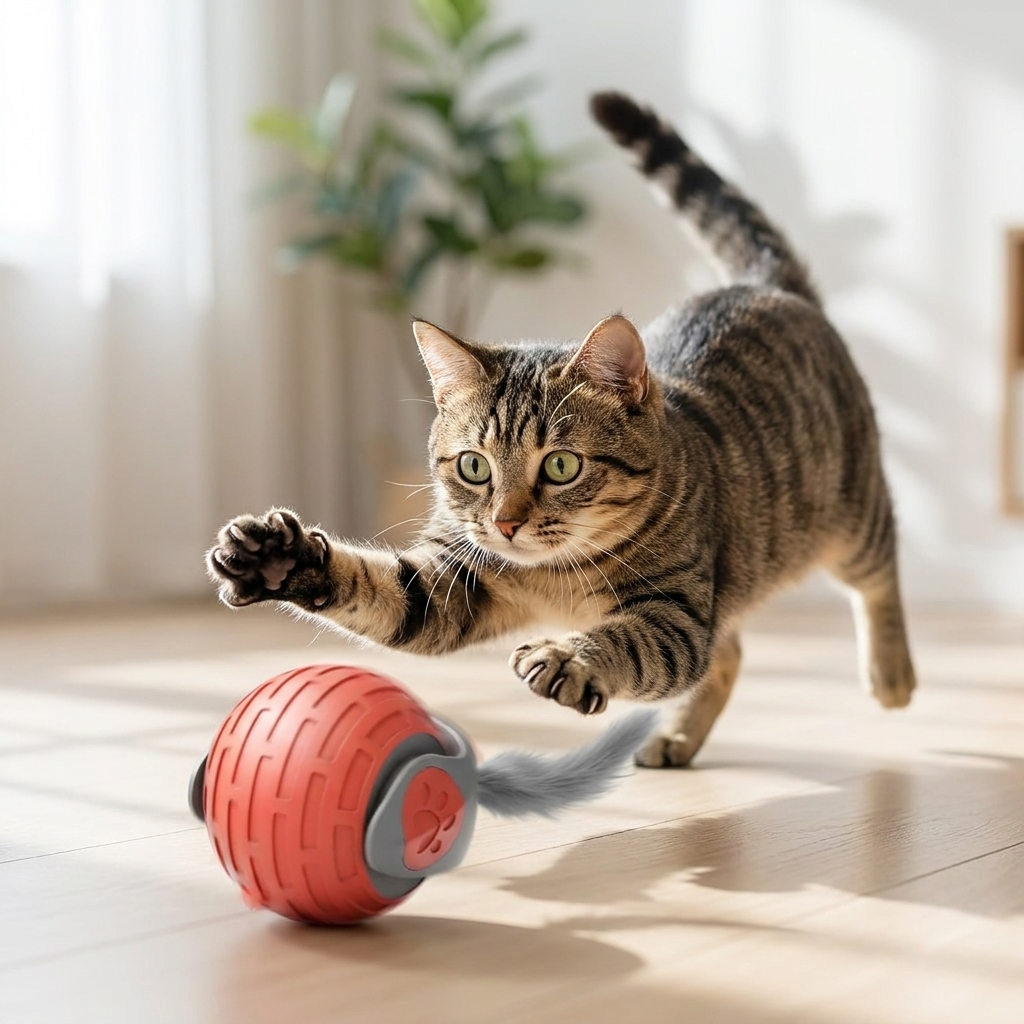 PounceBall Smart Rolling Cat Toy – USB-Rechargeable Automatic Teaser