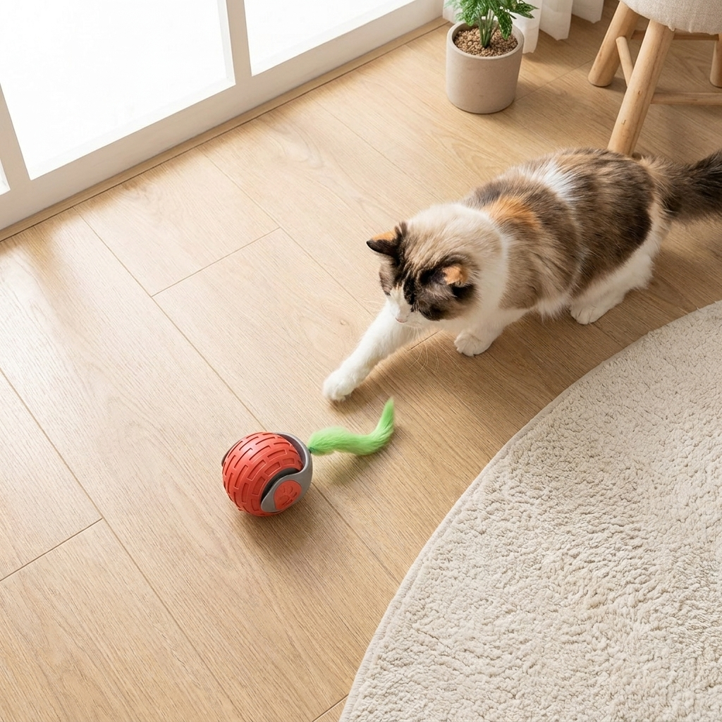 PounceBall Smart Rolling Cat Toy – USB-Rechargeable Automatic Teaser